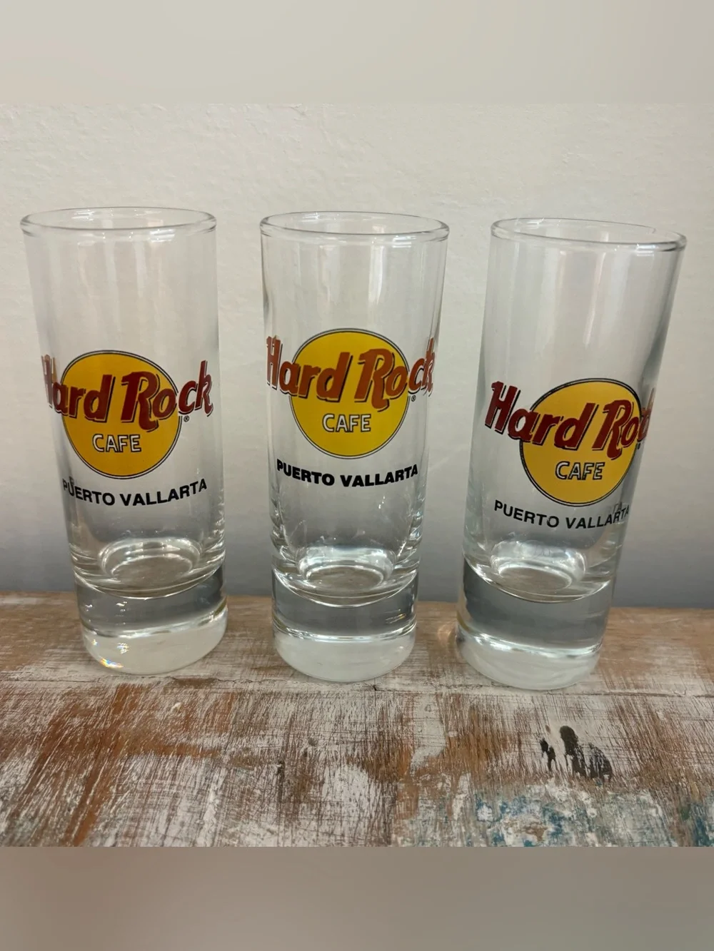 Lot of 5 HARD ROCK CAFE Shot Glasses (Athens, Copenhagen, Puerto Vallarta)